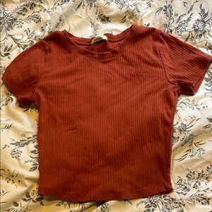Brandy Melville Red Ribbed Fitted Short Sleeve Tee